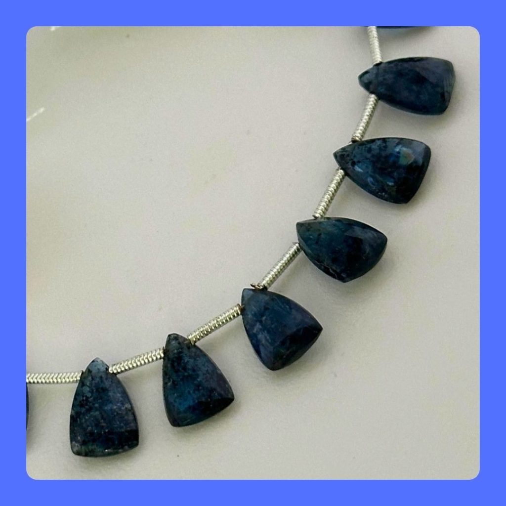 A royal blue kyanite natural gemstone semi precious faceted triangle shape beads for jewelry making necklaces, bracelets, earrings, rings and DIY crafts.